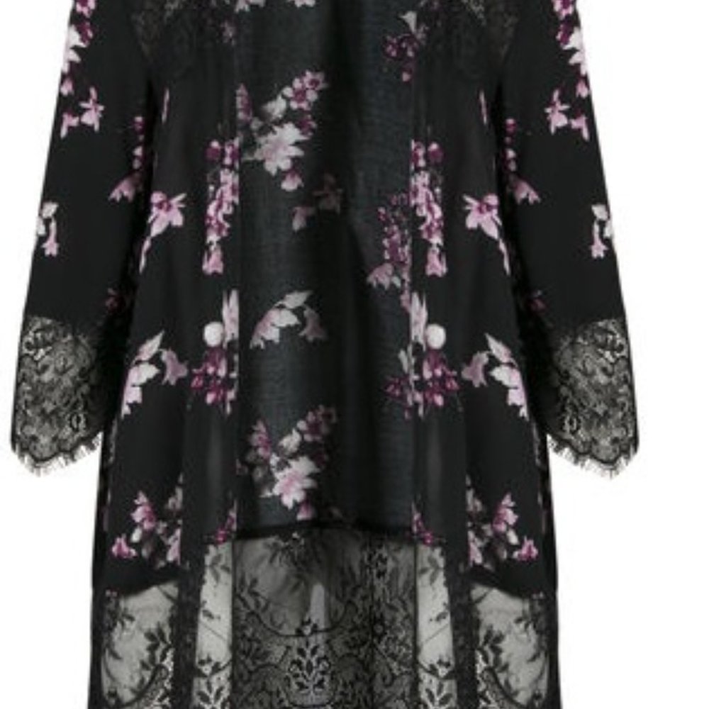 LADIES' LACE INSERT FLORAL KIMONO